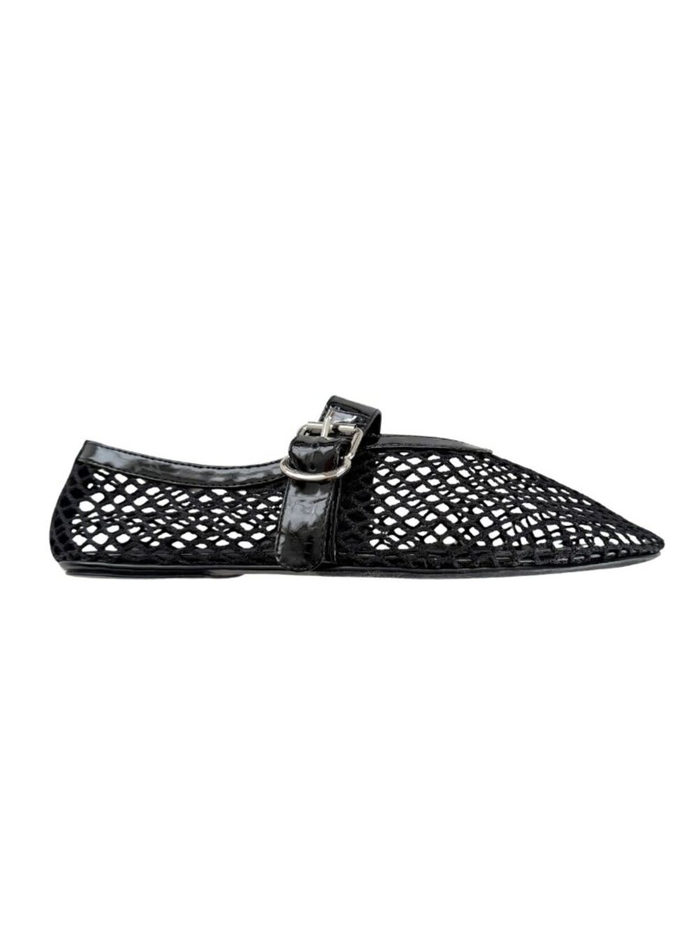 Jeffrey Campbell Black Netted Mesh Ballet Flats Buckle Strap Sz 8